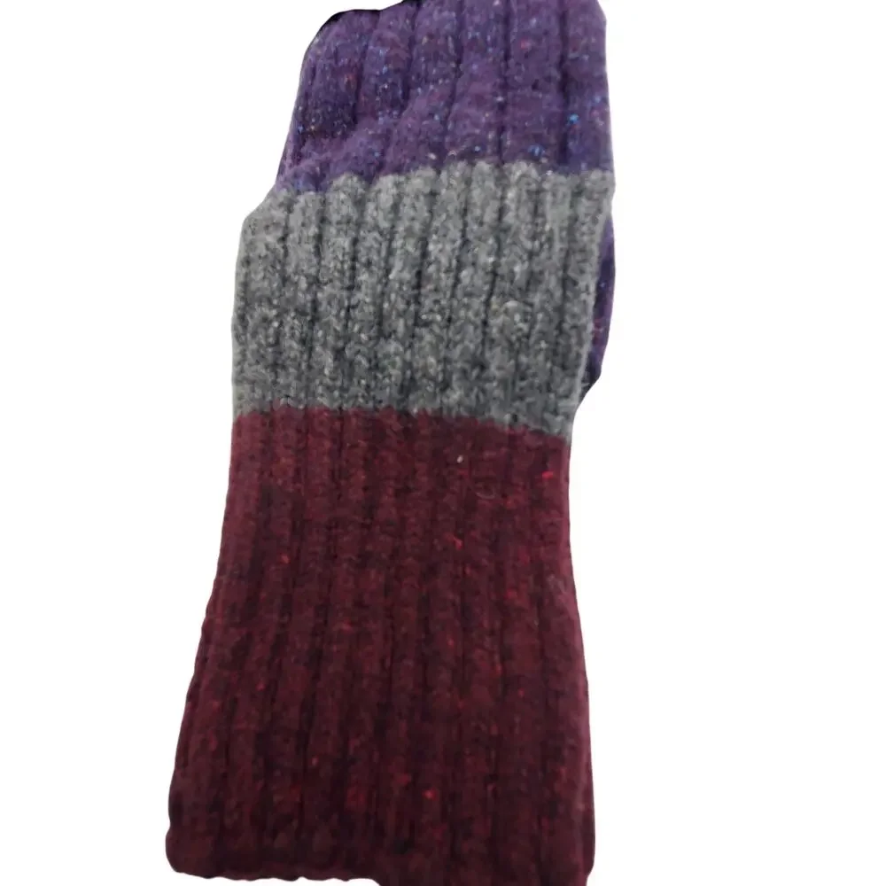 Silk Wool Cashmere Crew Socks Mens Soft Knit Plum Stripe Casual NWT Large 10-13